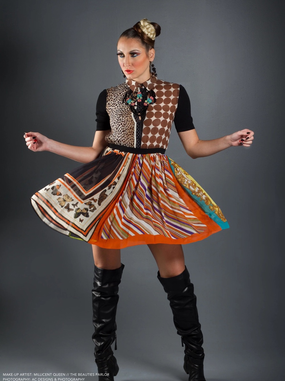 Dolce & Gabbana Multicolor Scarf-Print Circle Skirt with Orange Trim